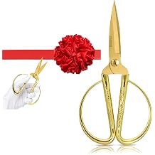 Grand Opening Ribbon-Cutting Ceremony Kit Includes Gold Scissors, Flower Ball, Red Ribbon & White Gloves,Suitable for all ribbon-cutting and inauguration ceremonies Embossed Handle