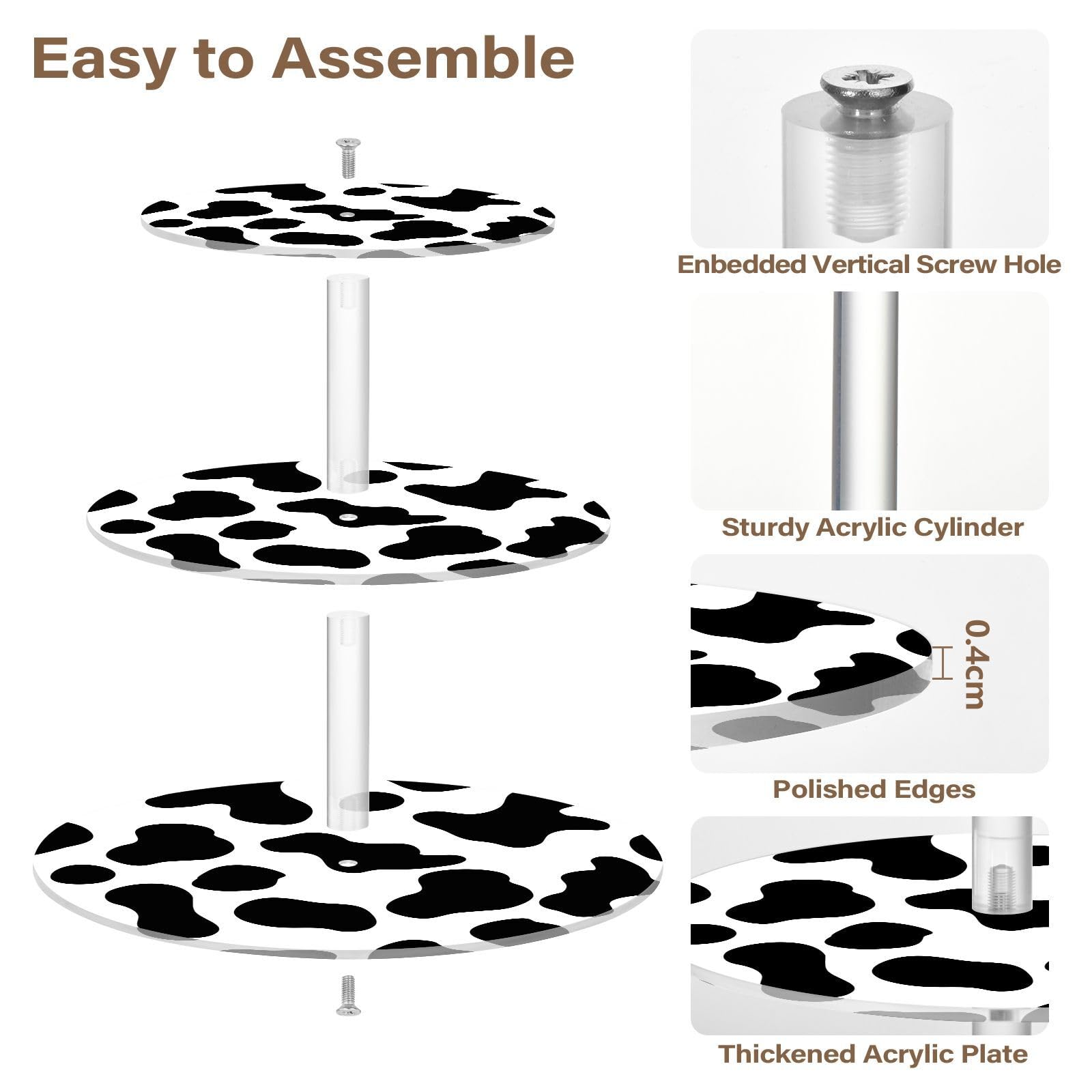 GuoChe Three-Layer Pallet Kitchen Transparent Acrylic Tray Spill-Proof Cow Black White