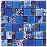 Impresión digital Mosaico de Vidrio en Malla DEC-47082AUU005, Azul, 8 mm, 30 x 30 cm