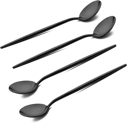 Miniatura 11 de Tenedor moderno de 4 piezas, juego de tenedores de acero inoxidable 18/10, mango redondo y pulido espejo negro, 8.66 pulgadas, 2.47 onzas 4