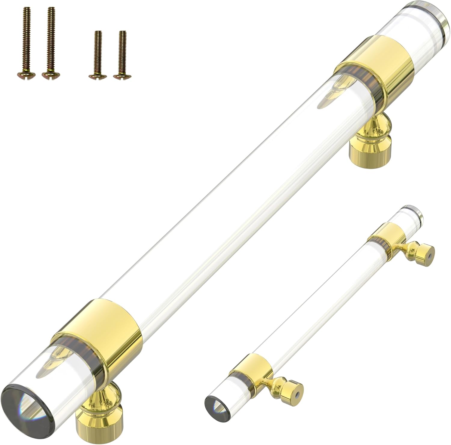 Kitchen Cabinet Door Handles for Cupboard Wardrobe Closet Dress Drawer Pulls (Acrylic-10PACK, Clear+Gold, Hole Center:3 Inch / 76MM)