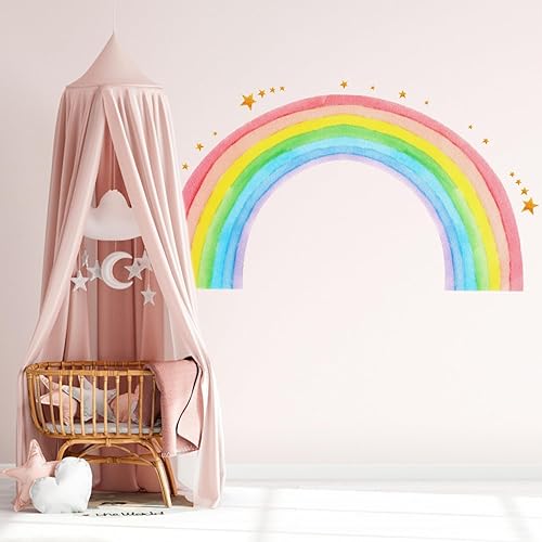 Miniatura 5 de Adhesivo de pared grande con diseño de arco iris, diseño bohemio de arco iris, calcomanías de pared para despegar y pegar, decoración de pared para
