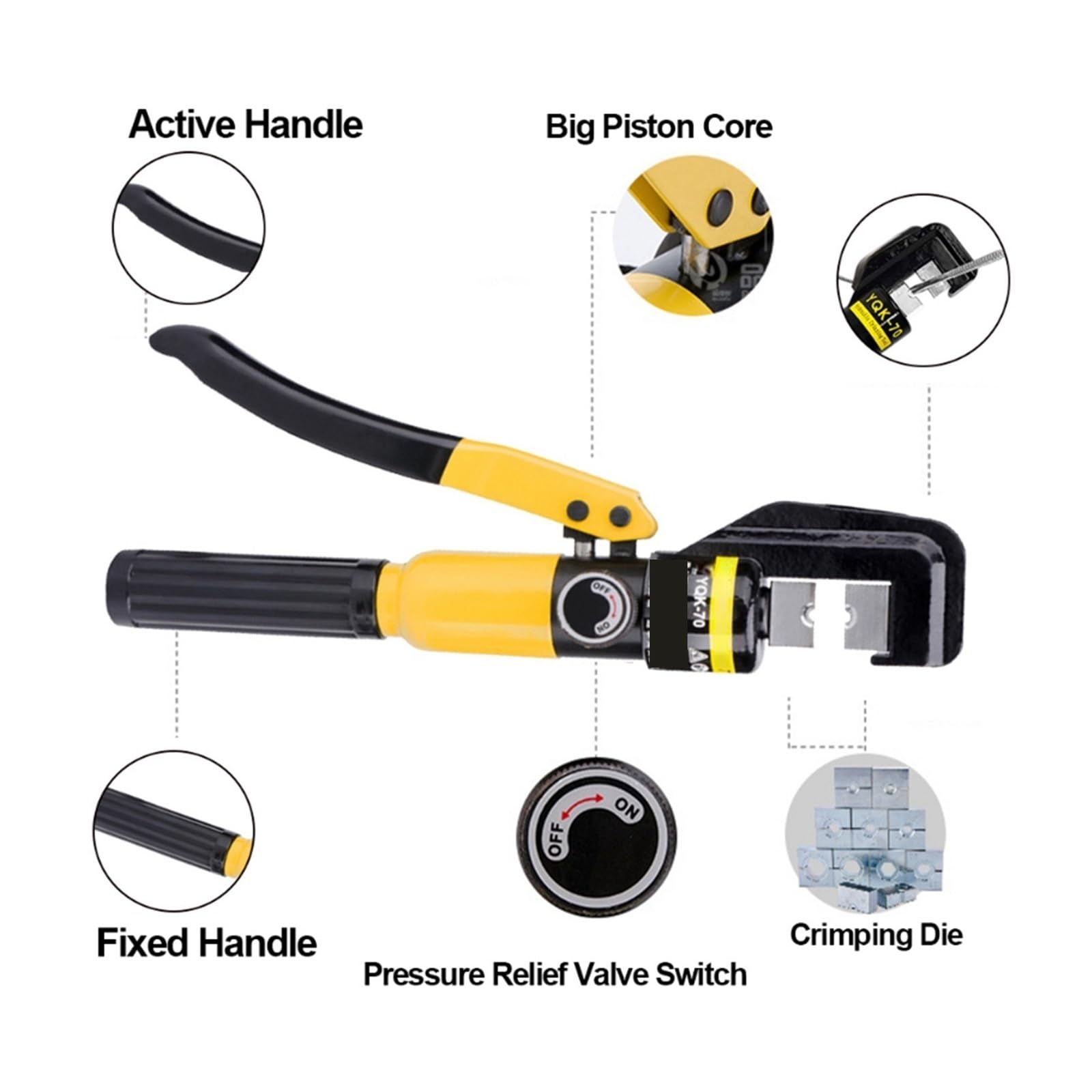 Szczypce do zaciskania 4-70 mm² Ciśnienie 8T Narzędzia domowe Szczypce Szczypce do zaciskania końcówek kablowych DIY(YQK-70-A)