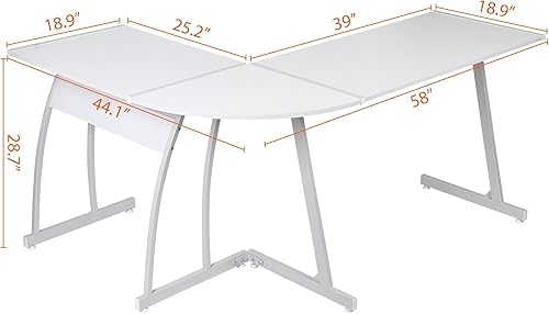 Miniatura 26 de Escritorio esquinero para computadora en forma de L, moderno, para videojuegos, mesa de estudio, estación de trabajo de escritura para oficina en