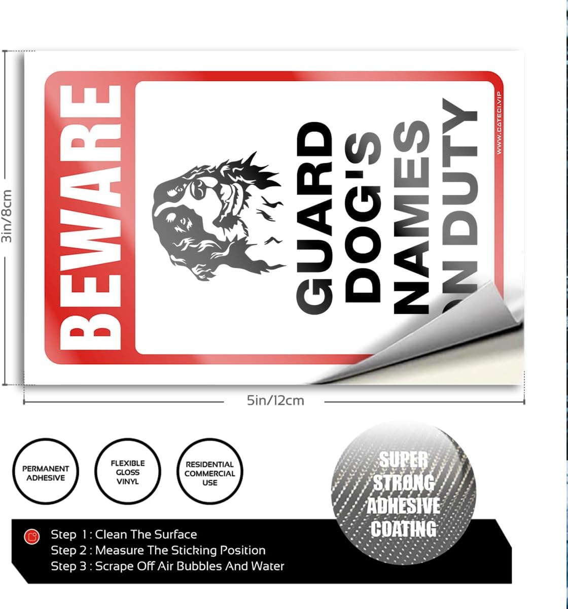 Custom Beware! Guard Dog On Duty – Your Dog's Name Sticker 3x5in – Personalized Funny Warning Waterproof Decal for Home, Yard, Fence – Unique Gift for Dog Lovers (Laptop/Bottle)