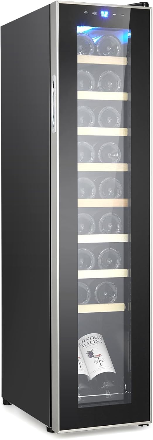 18 Bottle Wine Cooler Refrigerator, Small Wine Fridge with Adjustable Wood Shelves, 35-65°F Digital Temperature Control, Quiet Electric Wine Chiller for Home or Bar