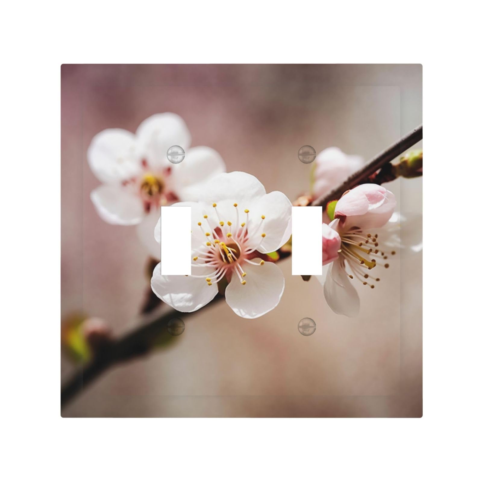 Decorator Double Toggle Light Switch Covers Cherry Blossom Wall Plate 2-Gang Mid Size 5" x 4.9" Double Toggle Switch Wallplate Decorative 2 Gang Wall Switch Plate Covers