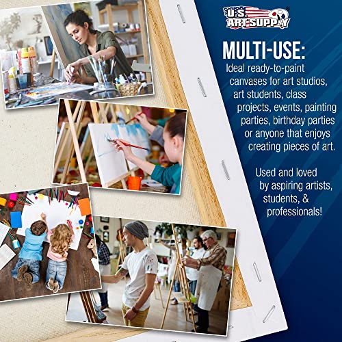 U.s. Art Supply 8 X 16 Inch Stretched Canvas 12-Ounce Primed 6-Pack - Professional White Blank 3/4" Profile Heavy-Weight Gesso Acid Free Bulk Pack - Painting, Acrylic Pouring, Oil Paint #TOP4