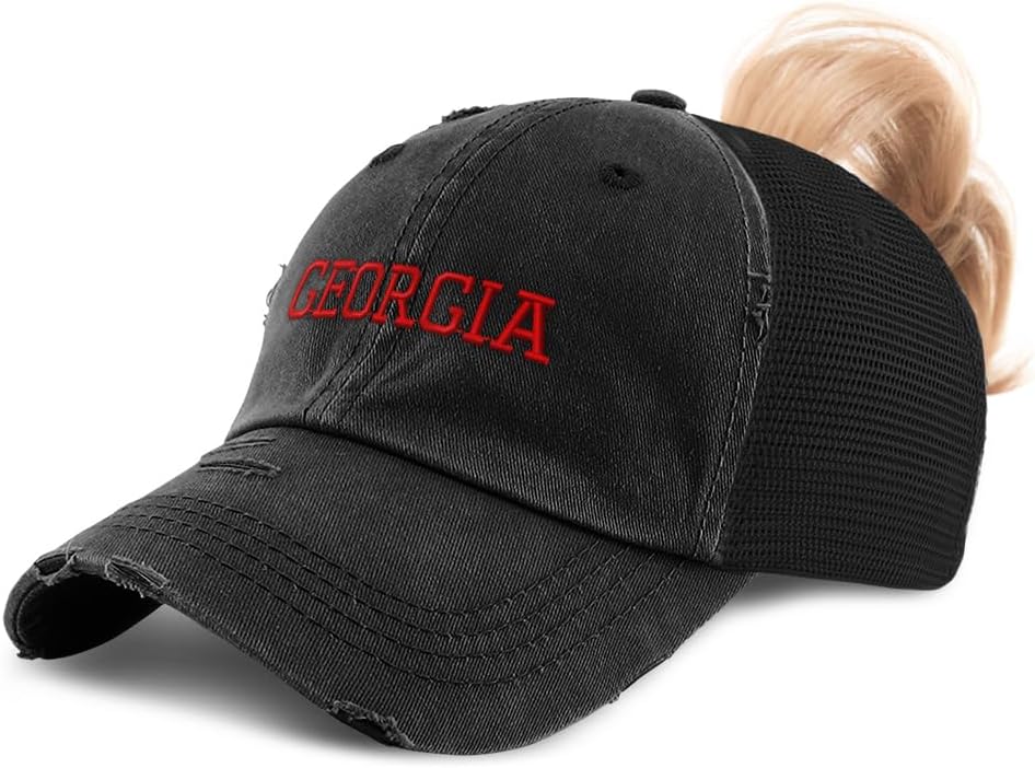 Ponytail Cap Women's Baseball Cap Embroidered Georgia State America USA D Cotton
