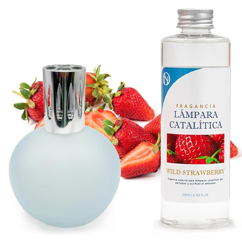 Pack Ahorro Lámpara Catalítica Azul Grisáceo Mate + Fragancia Wild Strawberry 200ml. Elimina Malos olores e impurezas, perfuma y Limpia
