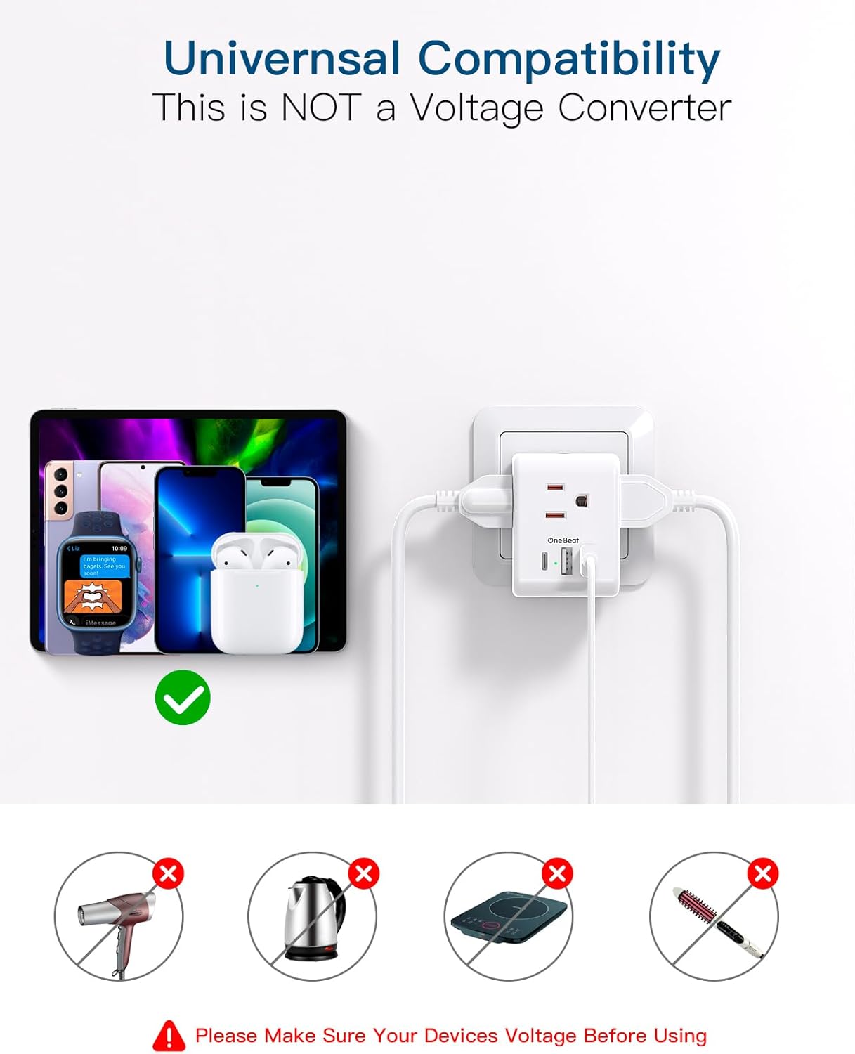 2 Pack Italy Travel Plug Adapter, Type L Italy Power Adapter with 3 American Outlets 3 USB Ports(1USB C), 6 in 1 Travel Outlet Adaptor, 3 Prong Grounded Plug for USA to Italy Chile Uruguay Italian - Image 6