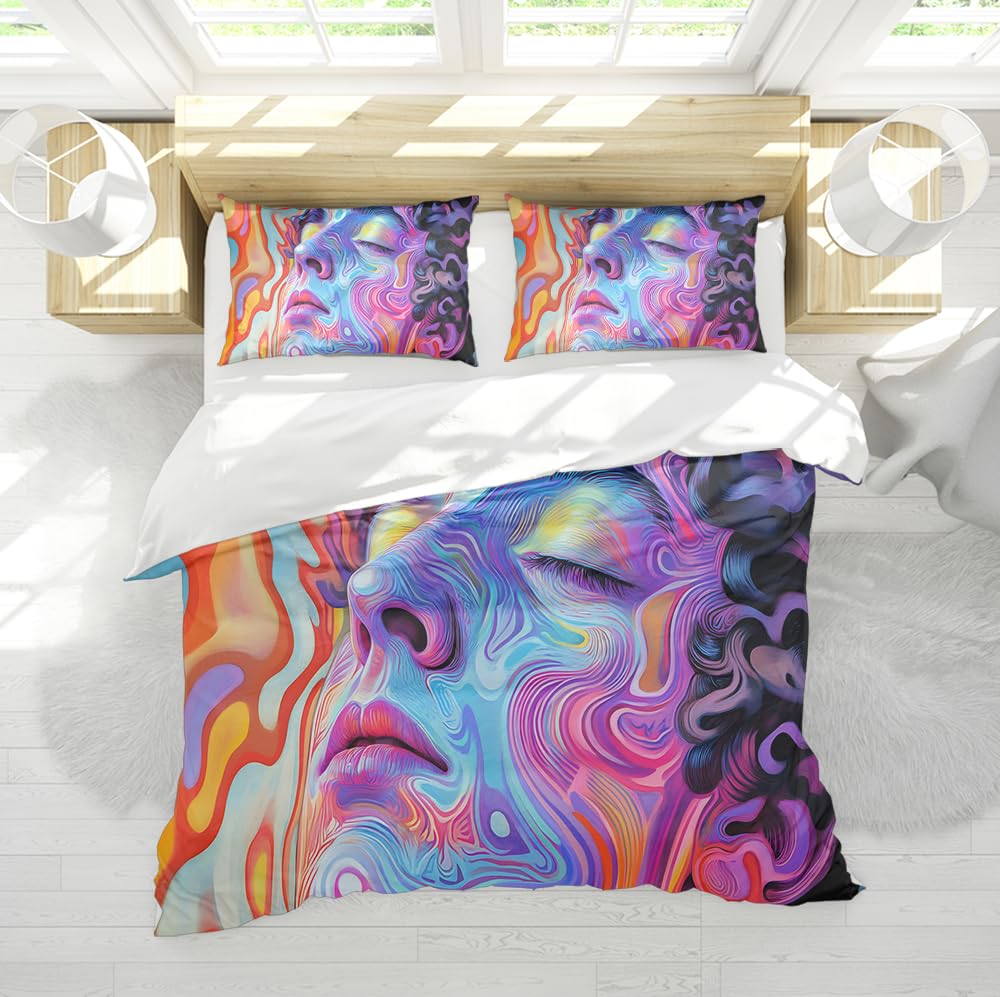 Housse de couette style d'art moderne ensemble 3 pièces portrait abstrait finitions premium