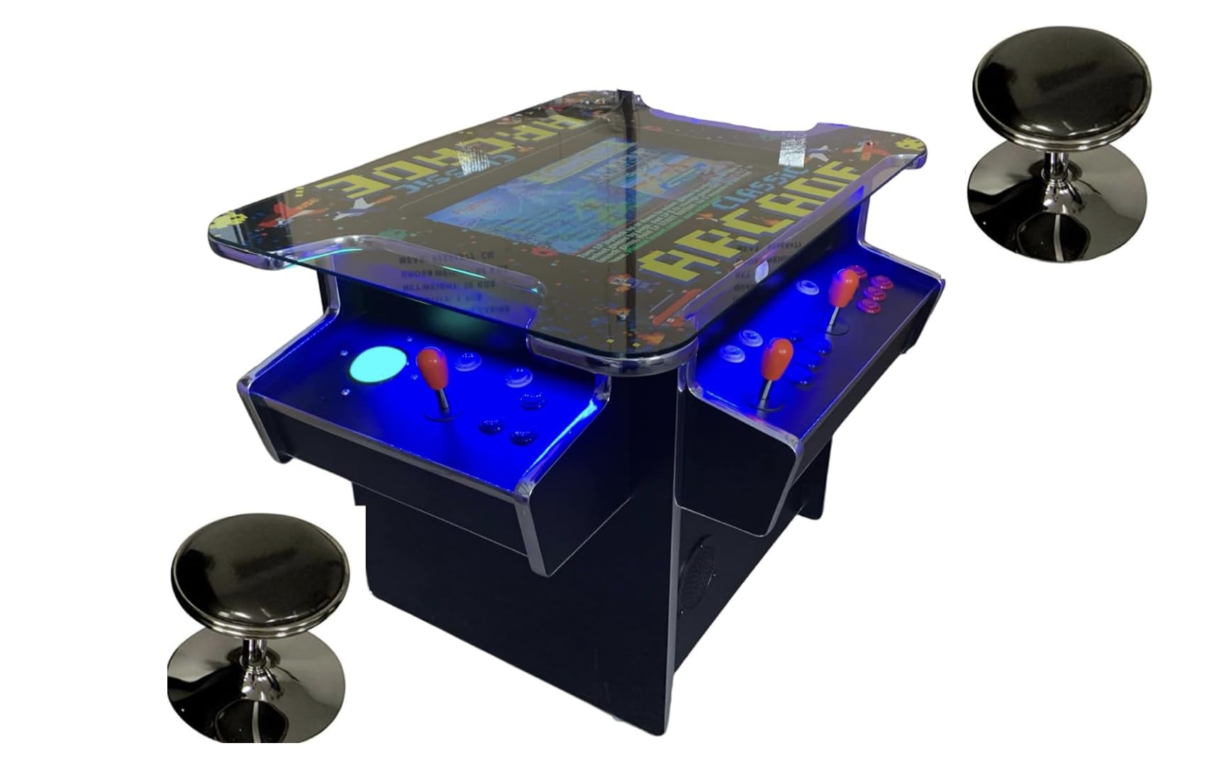 TOP US VIDEO ARCADES Full Size Commercial Grade Cocktail Arcade Machine 4500 Games 22” Screen Tempered Glass 2 Stools Included 5 Year Warranty Black