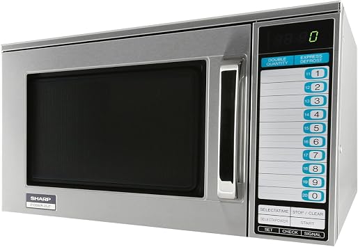 Sharp R25JTF Commercial Microwave Oven, 2100W, Heavy-Duty, 0.70 Cu. Ft. Stainless Steel, 20 Program Inputs, 3-Stage Cooking, SelectapowerTM, Express DefrostTM, Digital Display