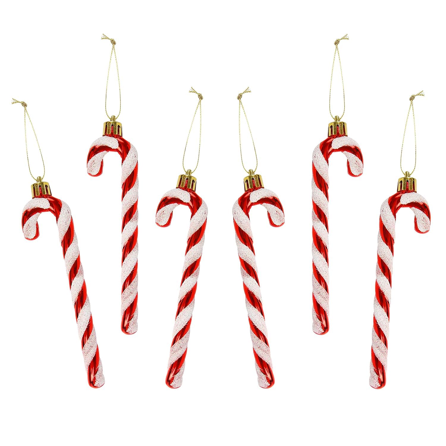 Rumyve Christmas Glittering Candy Cane Ornaments - 6Pcs Plastic Candy Canes for Christmas Tree Decoration Xmas New Year Party Supplies(Red)