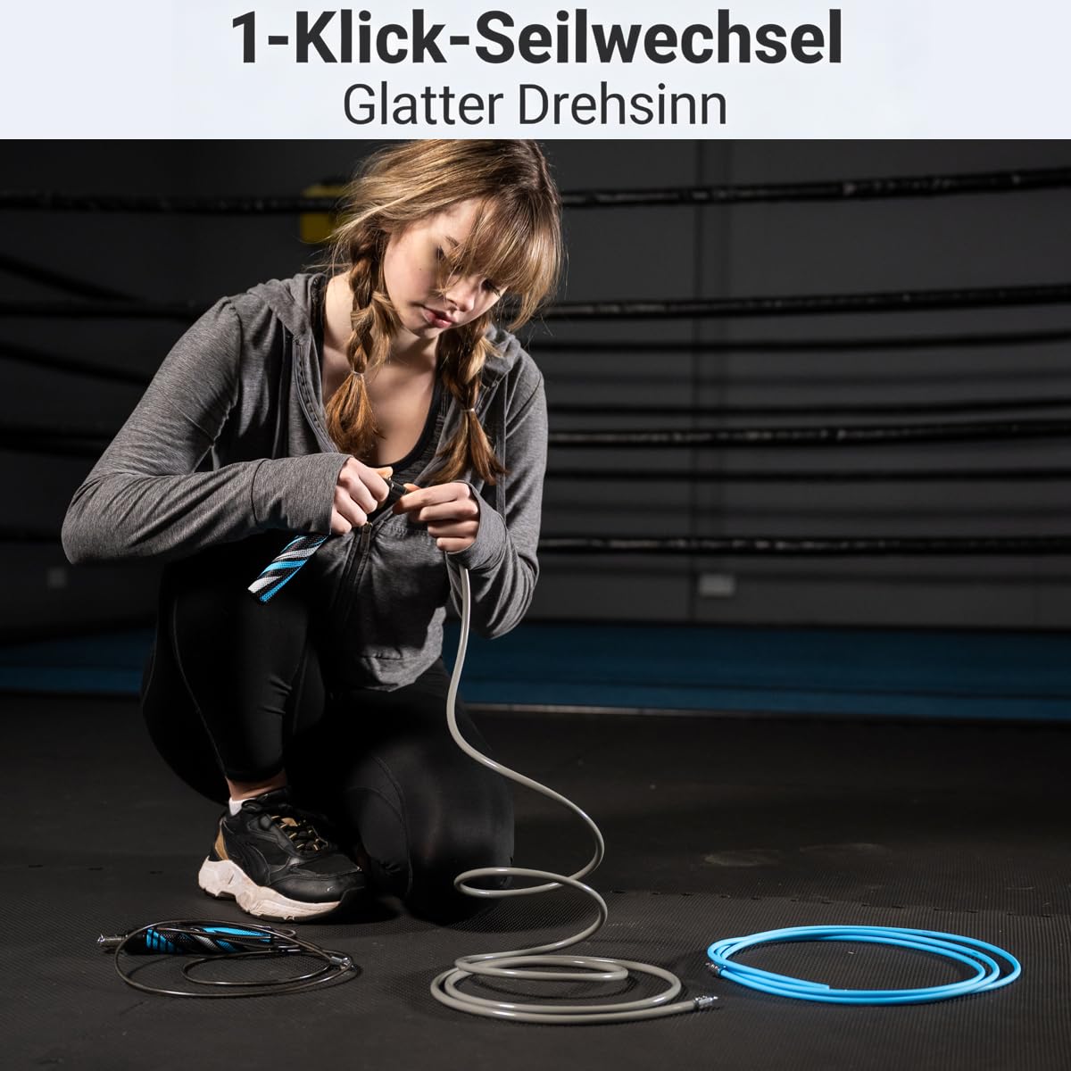 Hererope Corde à sauter lestée 3 en 1, poids interchangeables 0,6 kg, 0,6 kg, 0,6 kg, rotation à 360 degrés, longueur réglable, poignée ergonomique en cuir