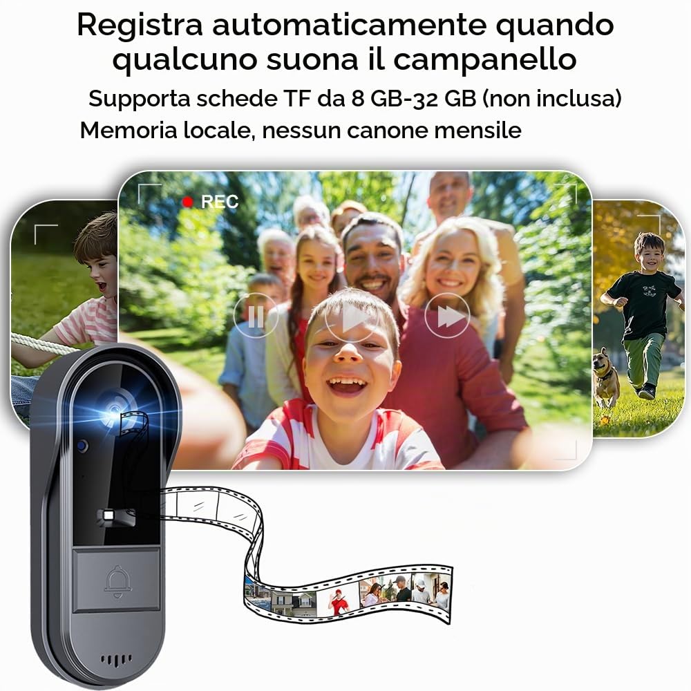 TKMARS Videocitofono 1080P Video Campanello Senza Fili da Esterno Impermeabile IP67, Video Campanello Videocitofono con Telecamera 1080P 4,3 Pollici Display 170° Ultra Grandangolo,Nessun APP&WiFi