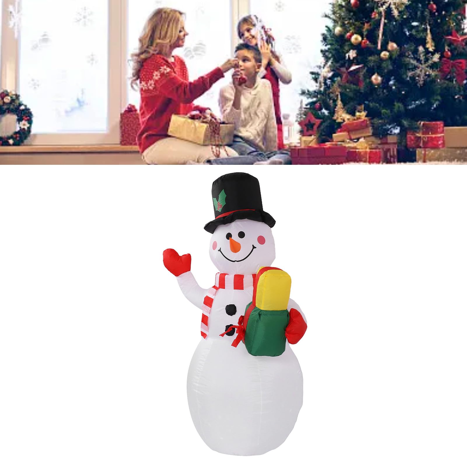 Bonhomme de Neige Gonflable de Noël avec Lumières LED, Décor Extérieur Festif pour Cour, Jardin et Pelouse (Prise UE)