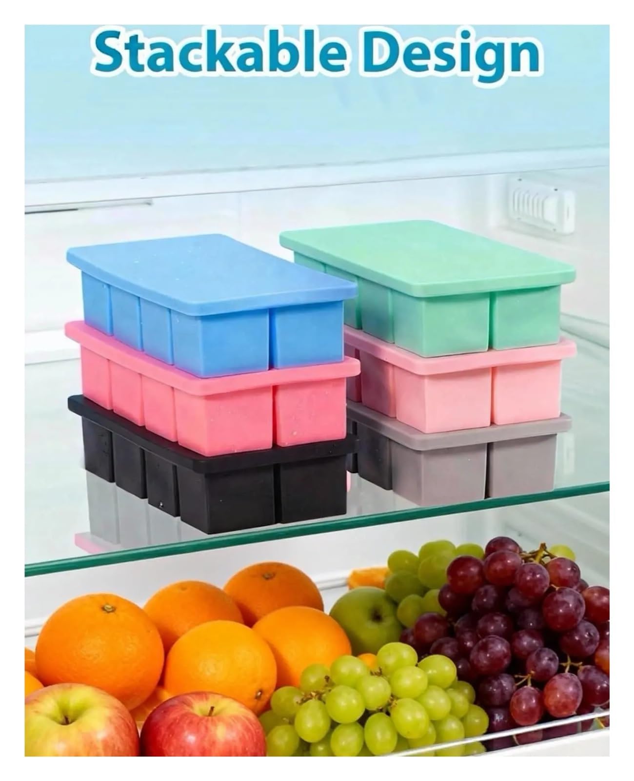 EiswüRfelform Große Eiswürfelform im 2er-Pack, 5,1 cm große Silikonformen for Whiskey-Cocktails, große quadratische Tabletts mit Deckel, auslaufsicher, stapelbar for den Gefrierschrank