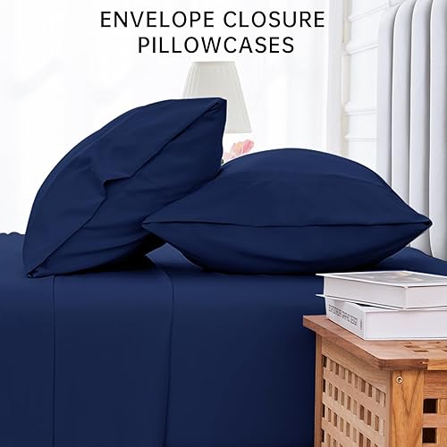 Miniatura 5 de E - Juego de sábanas de 4 piezas, sábanas refrescantes suaves y transpirables de microfibra cepillada, resistente a la decoloración con bolsillo