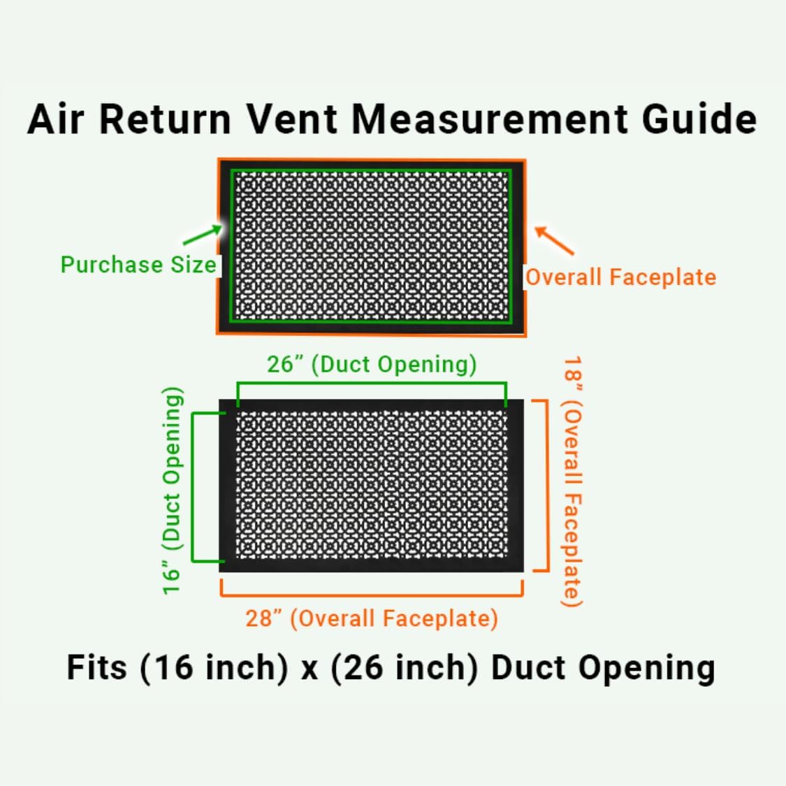 Achtek 16"x26" Duct (18"x28" Overall Size) Solid Cast Aluminum HVAC Air Return Grill Vent Cover | Powder Coated | for Floor-Black Without Screw Holes