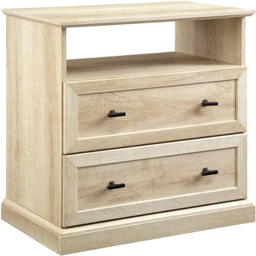 Walker Edison Clyde Classic Rustic 2-Drawer Open-Cubby Nighstands End Side Tables Living Room Bedroom Storage, White Oak