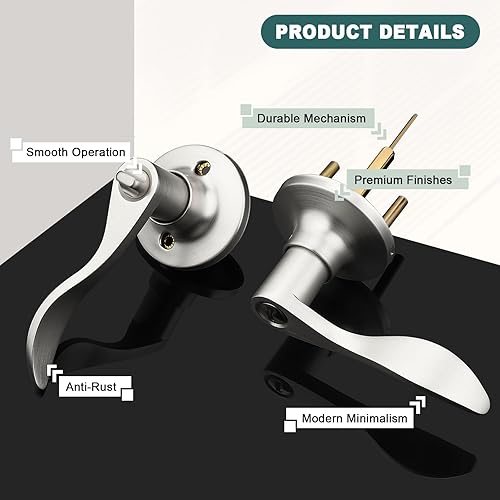 Miniatura 6 de GOBEKOR Paquete de 5 manijas de puerta de níquel cepillado, manijas de puerta interiores de privacidad para dormitorio, baño, cerradura de puerta