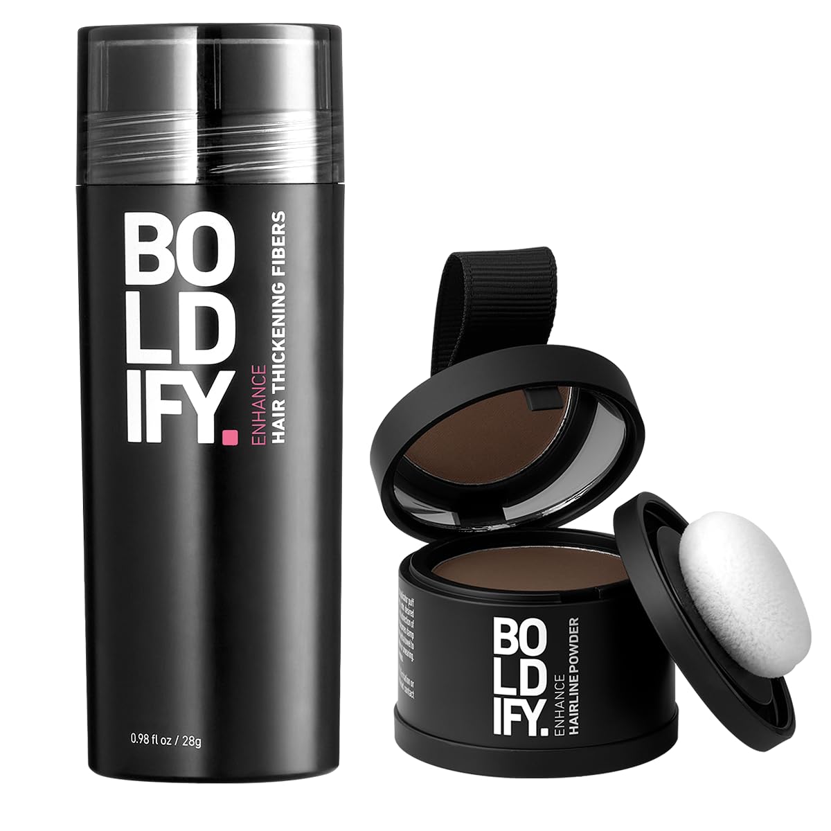 Boldify Hair Fiber + Hairline Powder: Build & Conceal Bundle - Undetectable Hair Thickener for Fine Hair, Instant Stain-Proof Root Touchup Powder, For Men & Women - Medium Brown