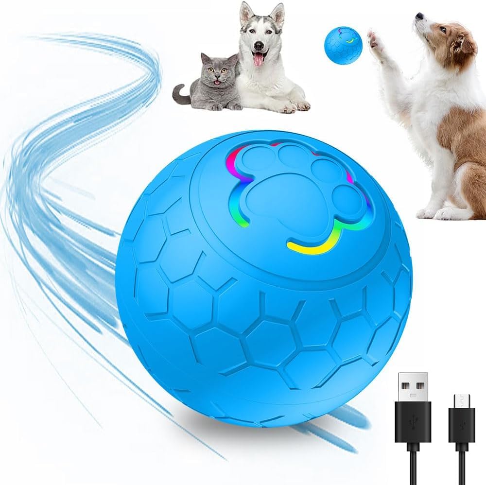 Smart Interactive Dog Toys Ball, 2025 New Auto Moving Bouncing Rotating Ball, Washable Durable Electronic Dog Toy, Rechargeable Smart Automatic Rolling Ball Toys for All Cats Dogs (Blue)