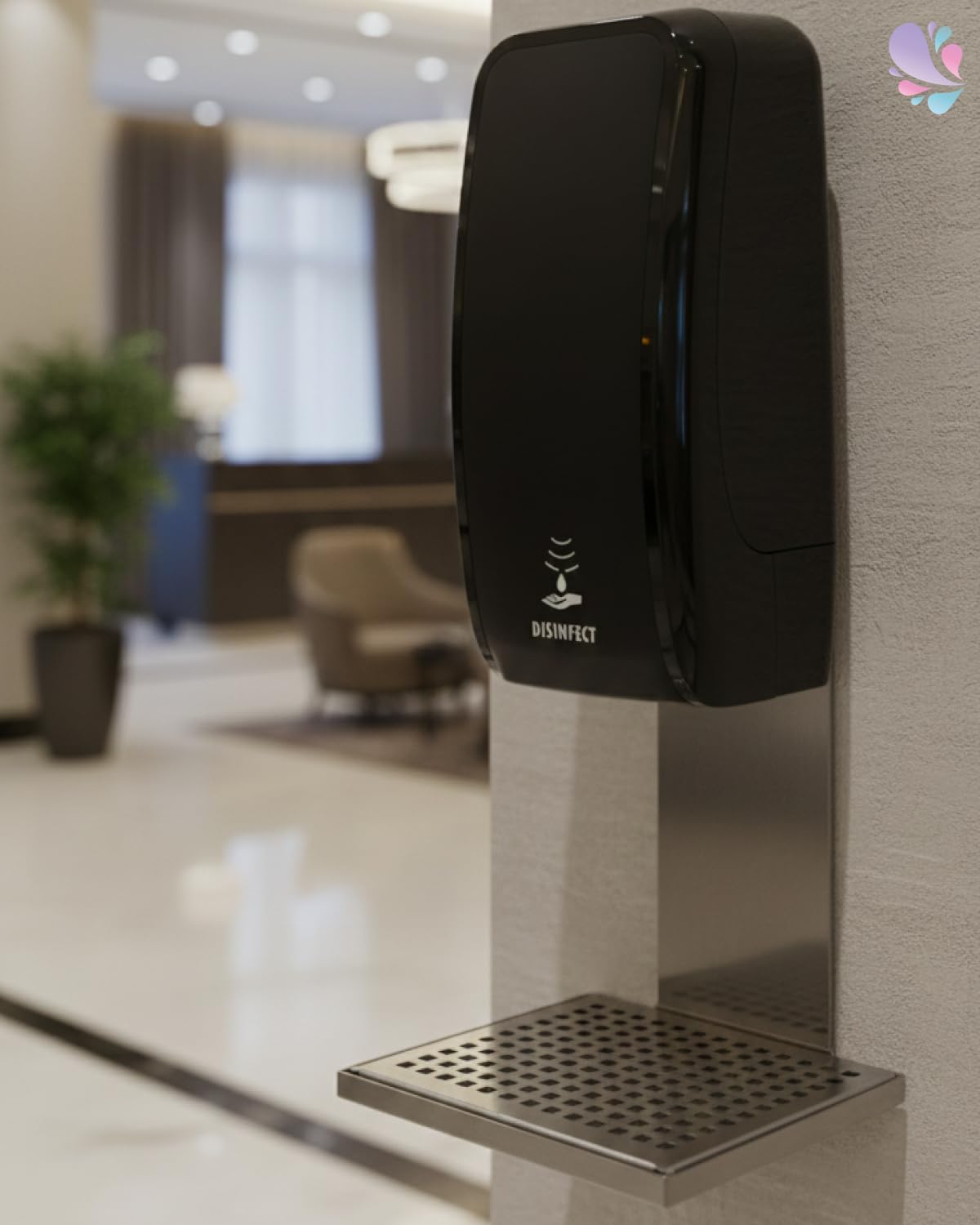 Set Cosmos Sensor Desinfektionsspender + Schale Schwarz | Berührungsloser Cosmos Desinfektionsspender mit Sensor, Auffangschale und 2x1 L Händedesinfektion für 2.000 Anwendungen