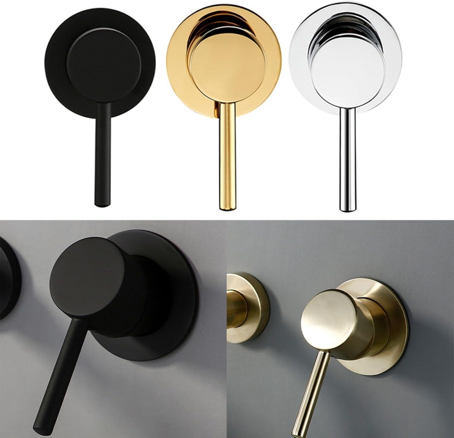 Chrome Wall-Mounted Single Lever Shower Valve Round Manual Mixer Tap for Bath & Shower Hidden Brass On/Off Control Modern Bathroom Fixture (Black)
