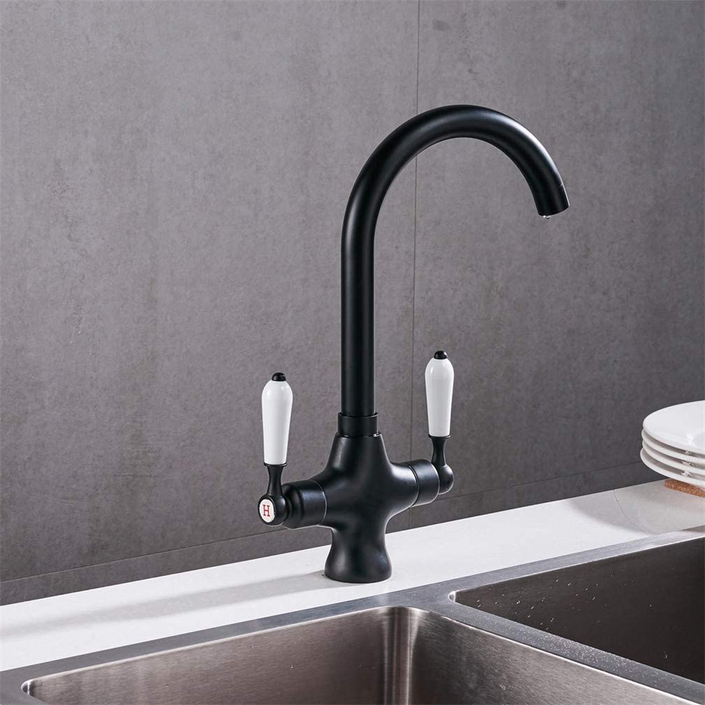Robinet de cuisine 360 pivotant noir avec aérateur et double commande d'eau