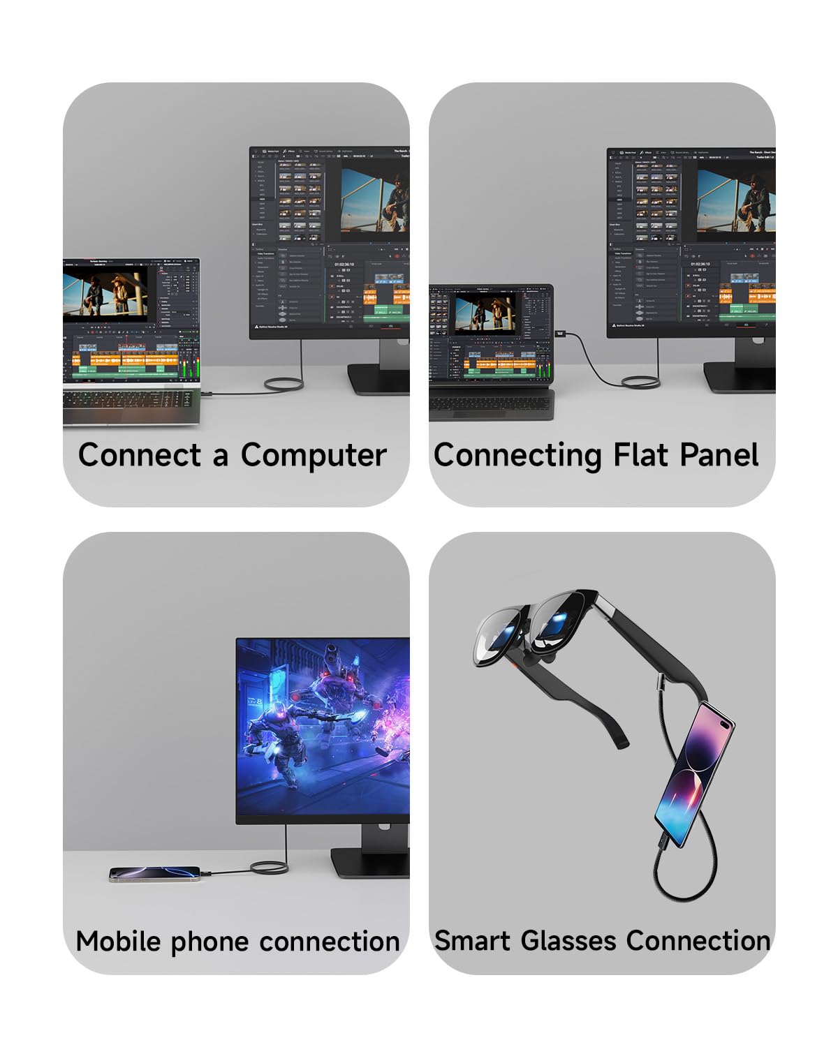 [2 Pezzi,1M Cavo USB-C Trasferimento dati a 80 Gbps Compatibile con Thunderbolt 5/4/3,Flessibile Cavo Type-C 100W Ricarica Rapida,Cavo USB C Monitor 16K/8K/4K HDR Per Tablet,Docking,Laptops