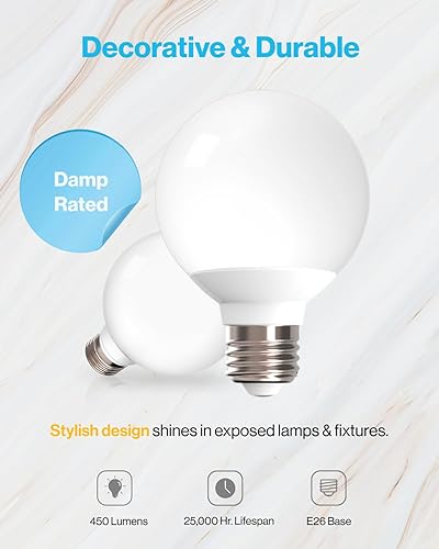 Miniatura 9 de Bombilla LED G25 regulable de 6 vatios, con certificación UL y Energy Star, bombilla de vanidad de 40 vatios, bombilla omnidireccional de globo E26,