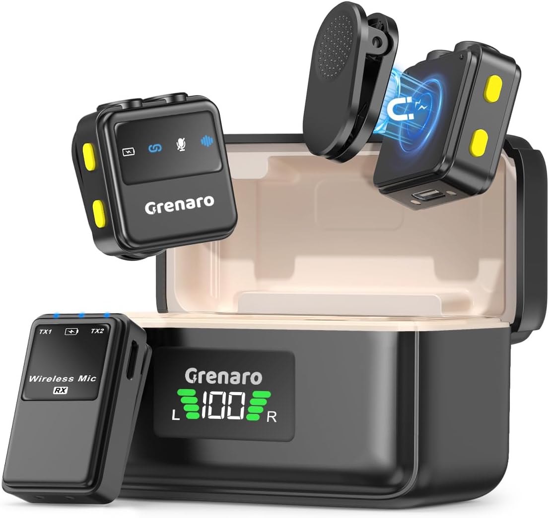 GRENARO P10 Wireless Mic for Youtubers with 3-Level Noise Reduction, Mic Wireless with 40H Charging Case, Mike for YouTube Channel