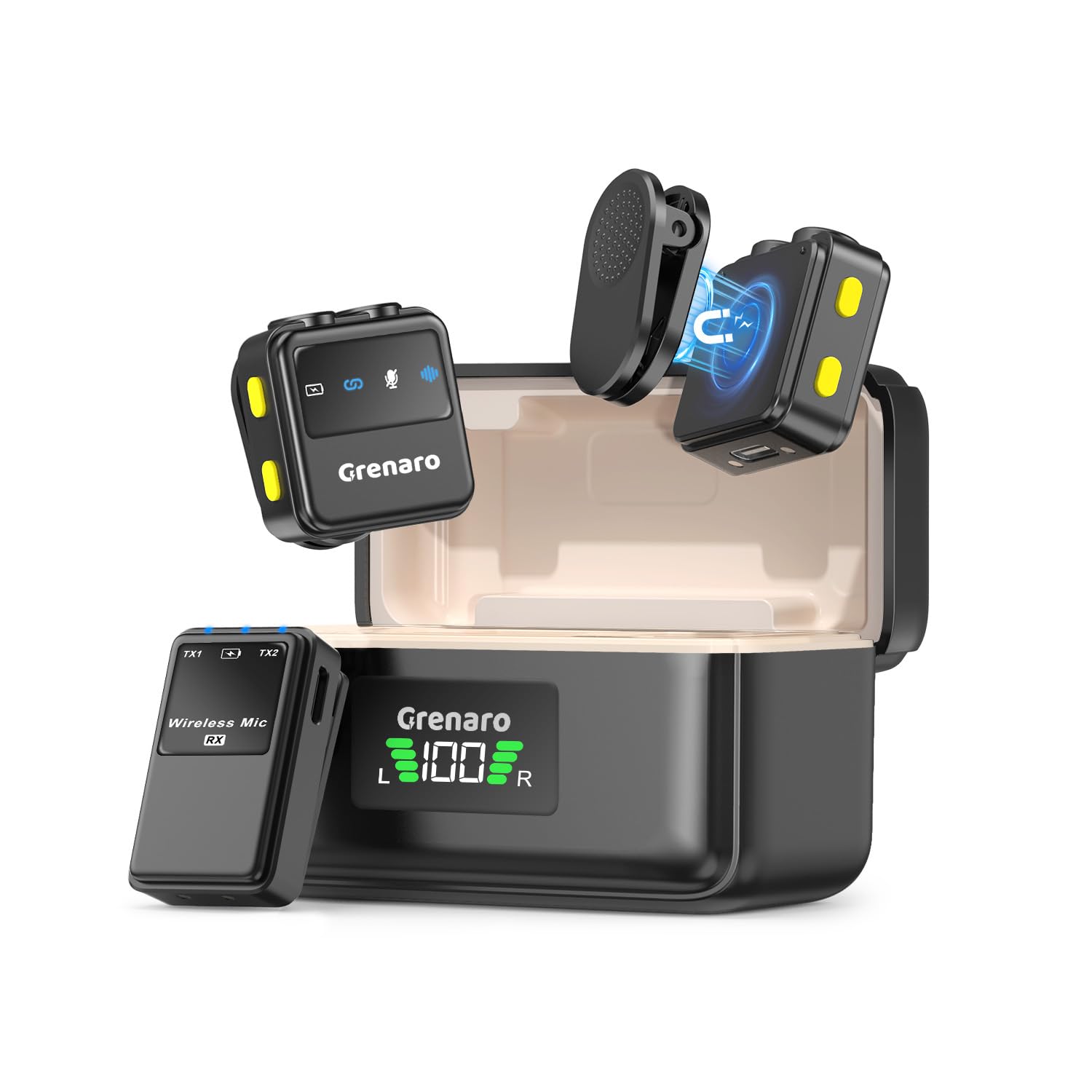 GRENARO P10 Wireless Mic for Youtubers with 3-Level Noise Reduction, mic for YouTube with 40H Charging Case, Mic Wireless Compatible with Devices Featuring Type-C,Lightning,Camera 3.5mm Ports-image-3