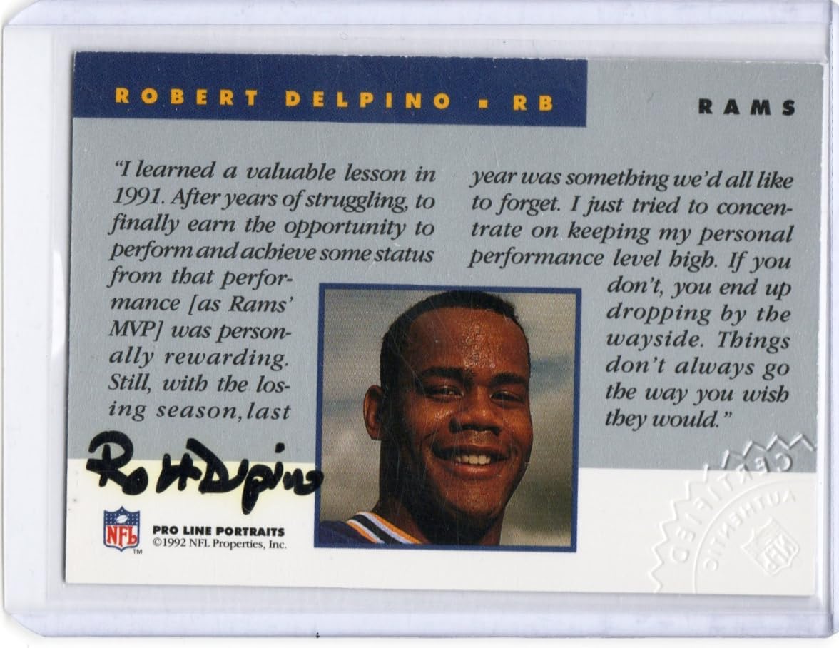 Robert Delpino Autographed Rookie Card Collectible Football Card - 1992 Pro Line Portraits Football Card (Rams)