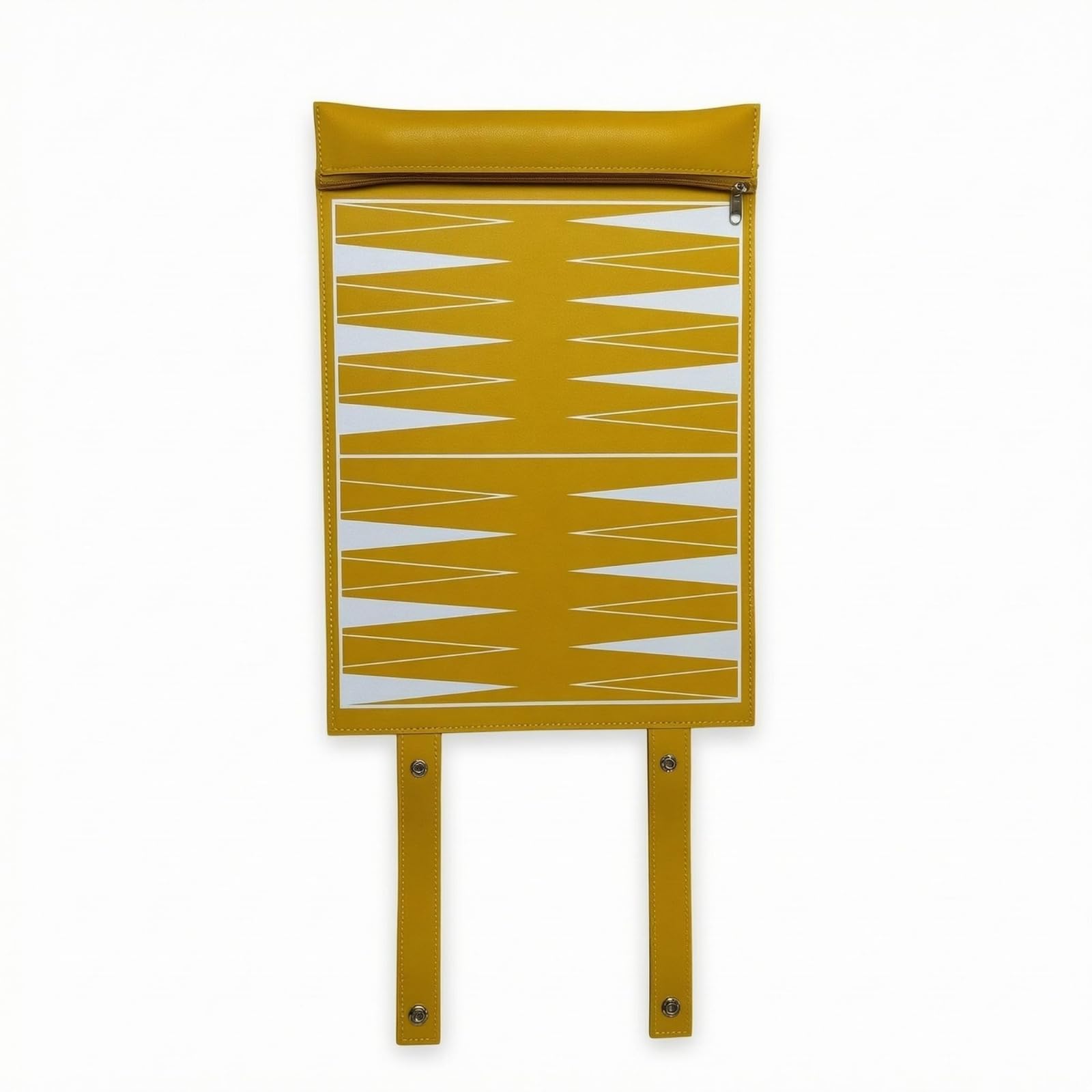 Stitched Edges Foldable Backgammon Board Zipper Closure Leather Backgammon Board Strap Closures Snap Fasteners, Yellow-image-25