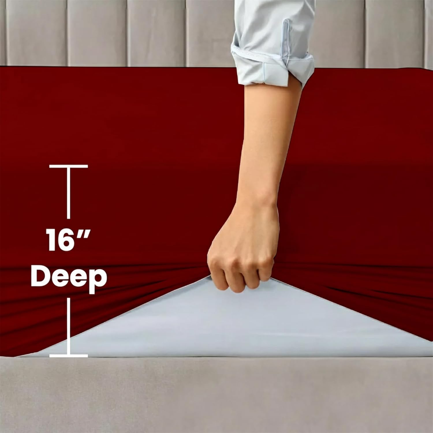 Queen Size Fitted Sheet – Ultra Soft 1800 Microfiber – Deep Pocket Fits Up to 16” Mattress – Wrinkle & Fade Resistant – Single Fitted Bottom Sheet Only (Burgundy)