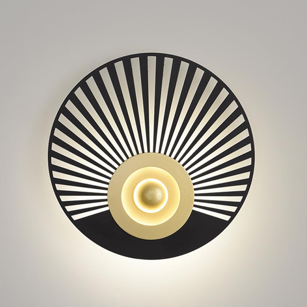 LOGT LED Wall Light for Indoor Use, Gold, Modern Wall Lamp, Copper Lamp, Round Art Deco Living Room Lamp, 30cm, Creative Lighting, Walllamp with 3 Colour Modes for Hallways, Stairwells,D