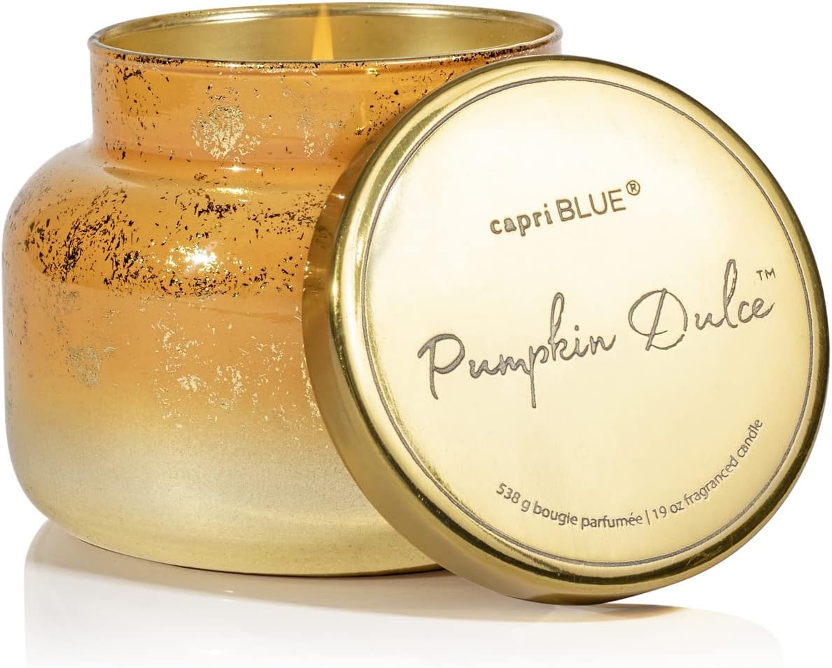 Capri Blue Glimmer Jar Candles - Luxury Holiday Scented Candles for Home - Long Lasting Soy Wax Blend - Scented Holiday & Home Decor - Fall Decor - Signature Jar (Pumpkin Dulce, 19 oz)