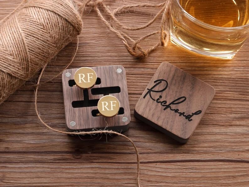 Mancuernillas Personalizadas para Hombre con Caja de Madera miniatura 2