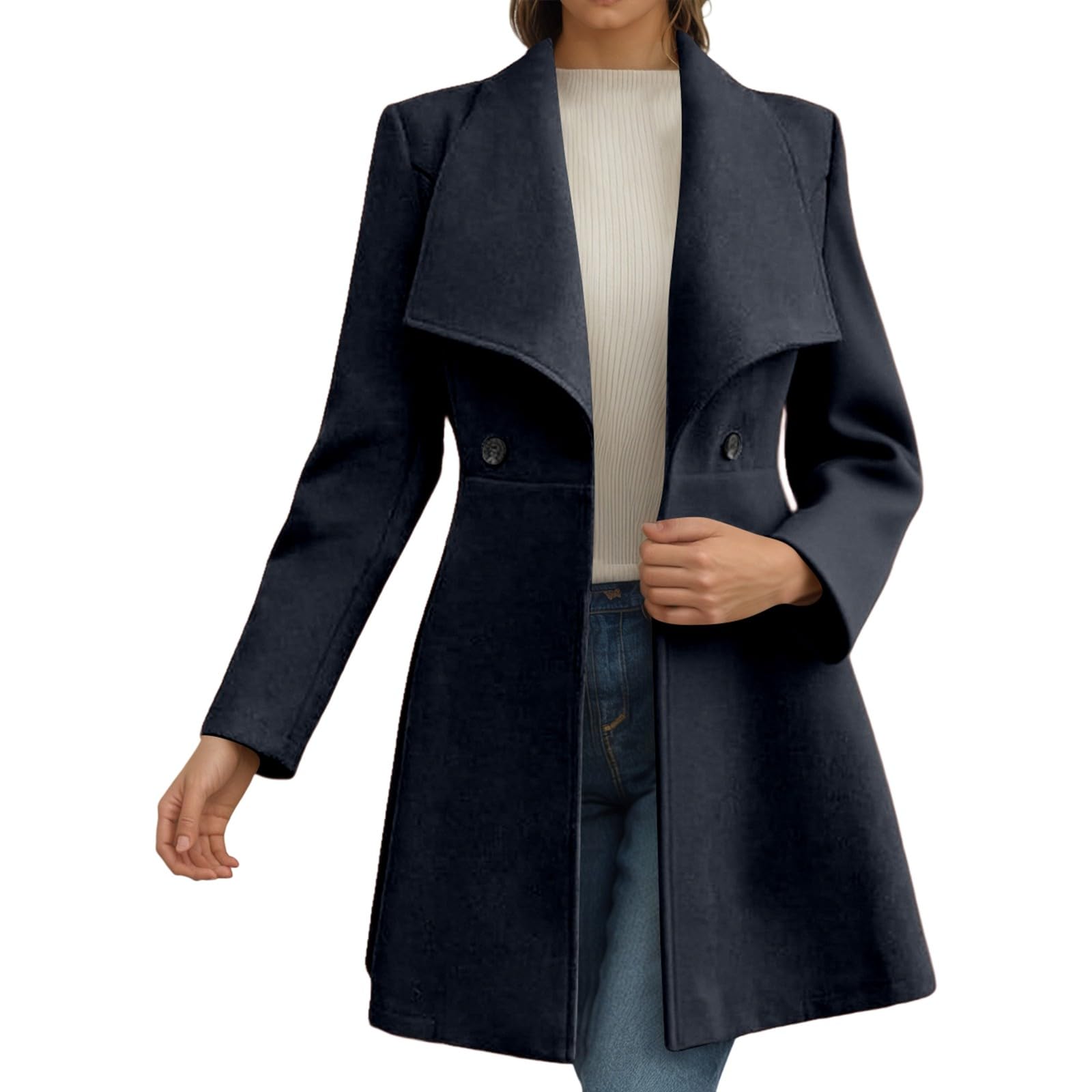 Abrigo largo de mezcla de lana para mujer 2025 – Gabardina de invierno y otoño, solapa con cinturón, totalmente forrado