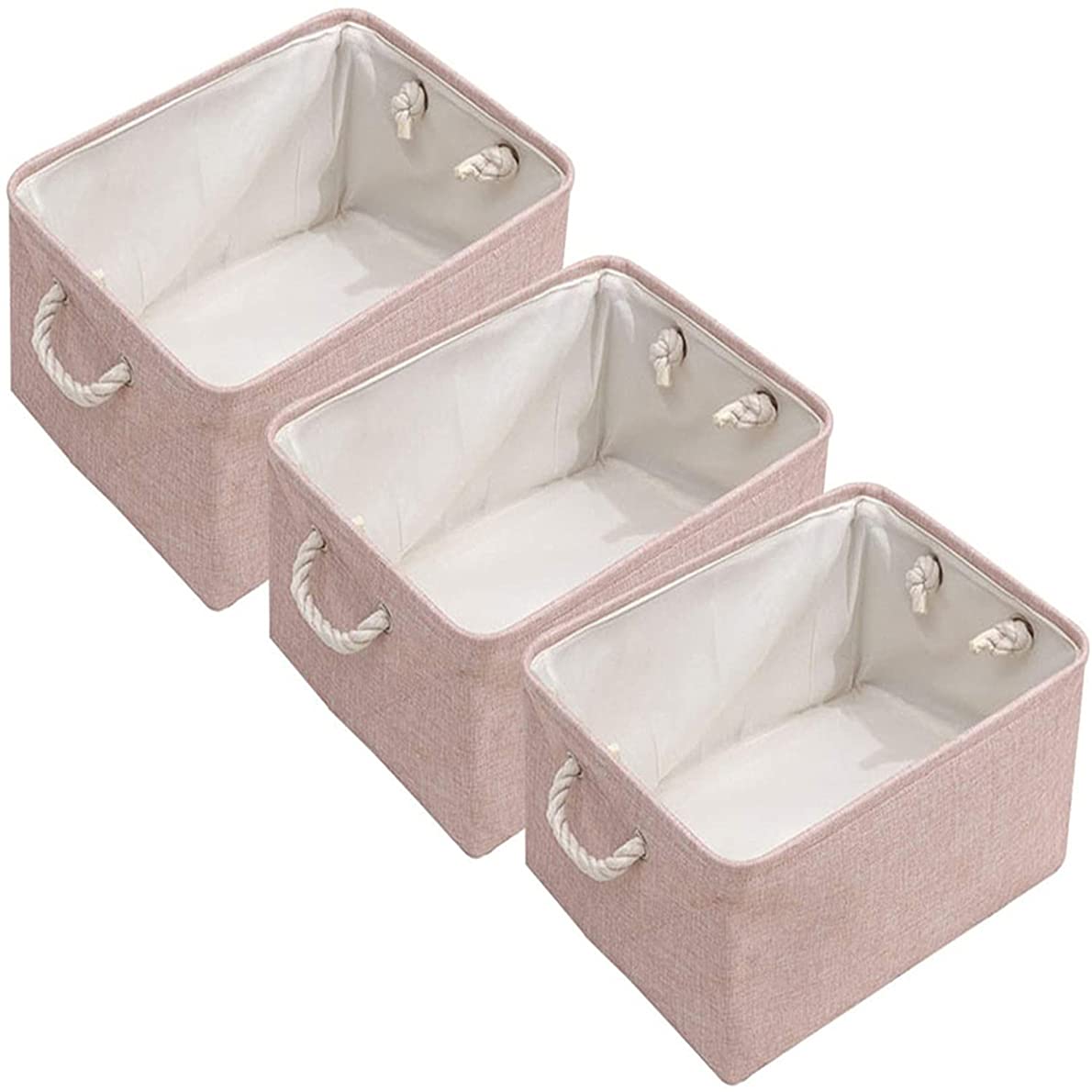 SHUYIT [3-Pack] Fabric Storage Basket, Foldable Storage Bins for Organizing Home and Office, Collapsible Canvas Storage Box with Handles, 36 x 26 x 16 CM, Pink