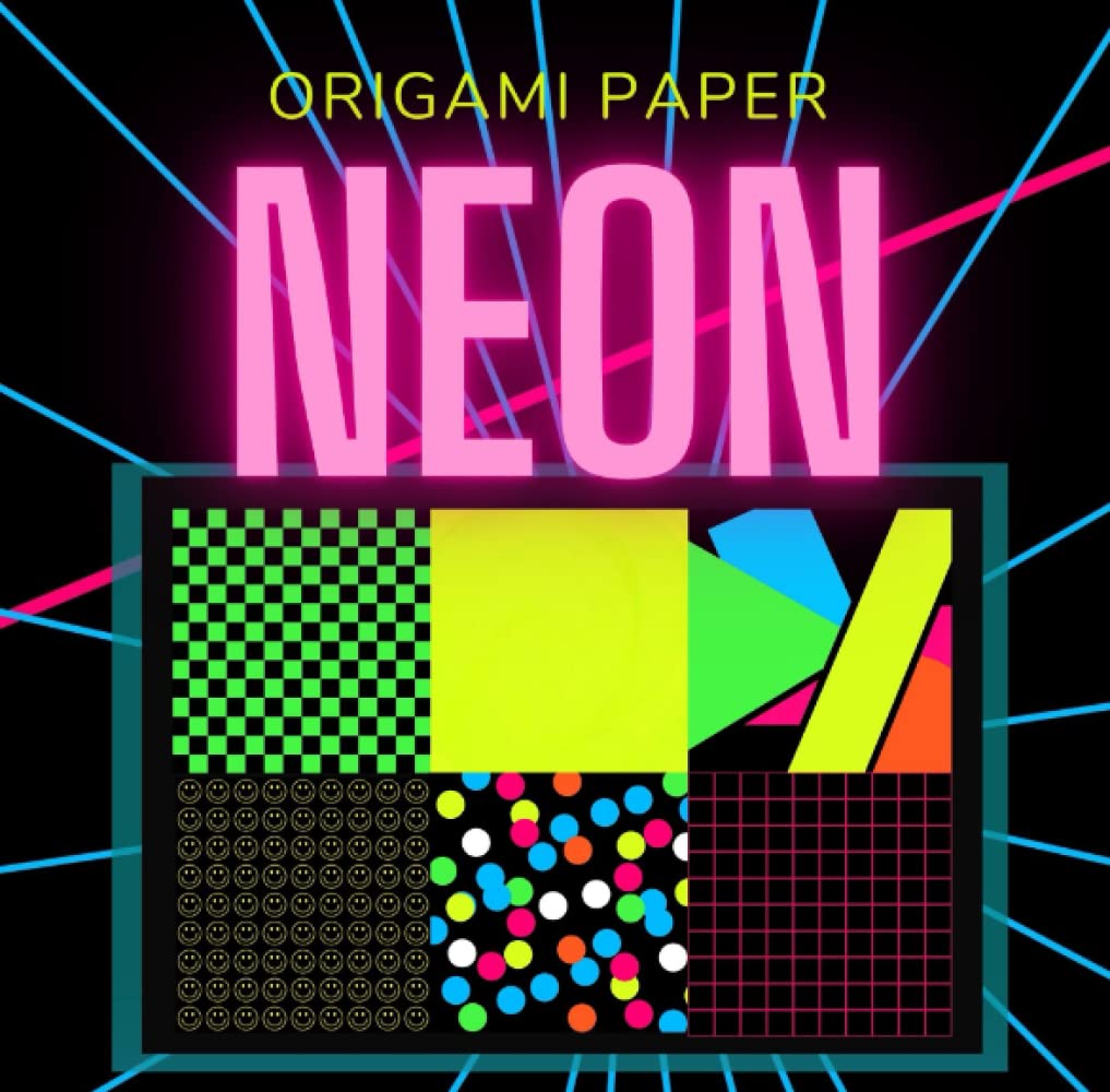 Neon Origami Paper: Double Sided Scrapbooking Paper, 8x8 in, 72 pages, Decorative Craft Paper