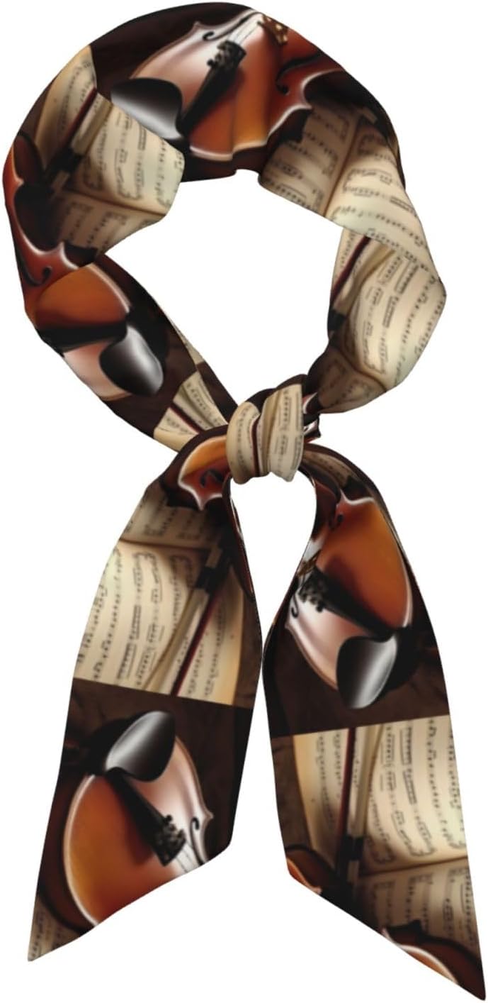 Violin and Book Head Scarf for Women Fashion Satin Bandana