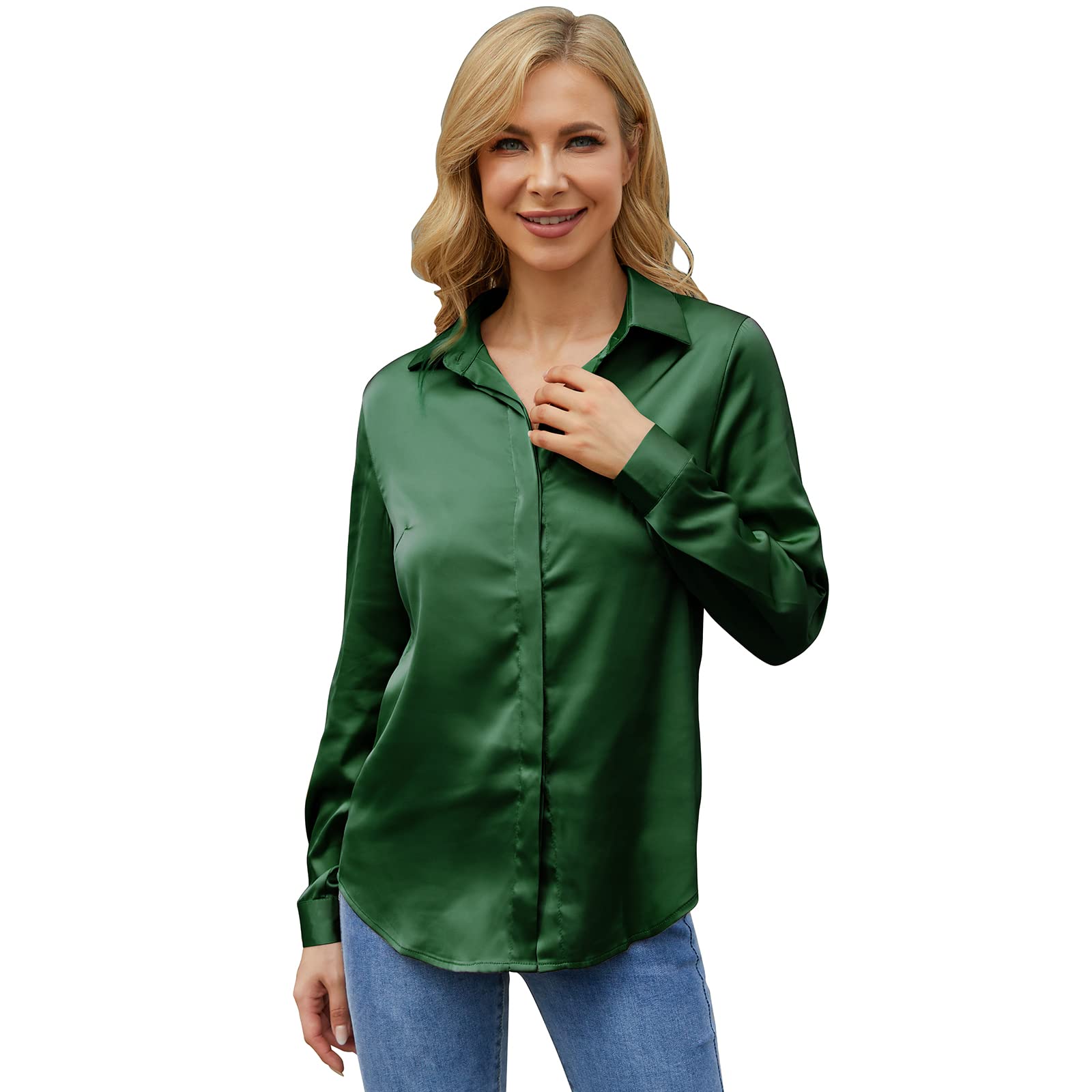 MiqieerWomen's Silk Blouse Long Sleeve Lady Shirt Casual Office Work Blouse Shirt Tops