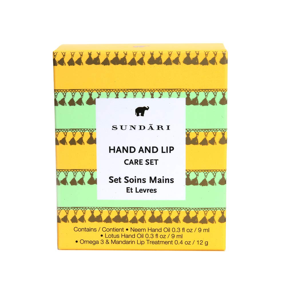 SUNDARI Hand & Lip Care Set, Natural Oils Roll-on for Dry Hands and Lip Balm for Deep Hydration, Soft and Nourished Skin, Best Value Gift Set