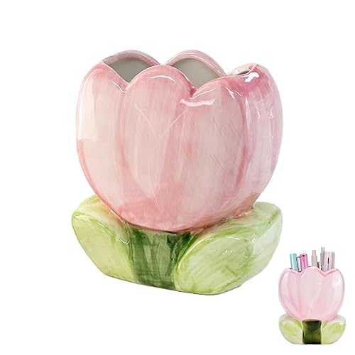giteo bedding Pen Holder for Office Desk, Aesthetic Makeup Brush Holder for Home Decor, Cute Vases Flower Birthday Gifts for Women, Kawaii Pencil organizer, Toothbrush Holder