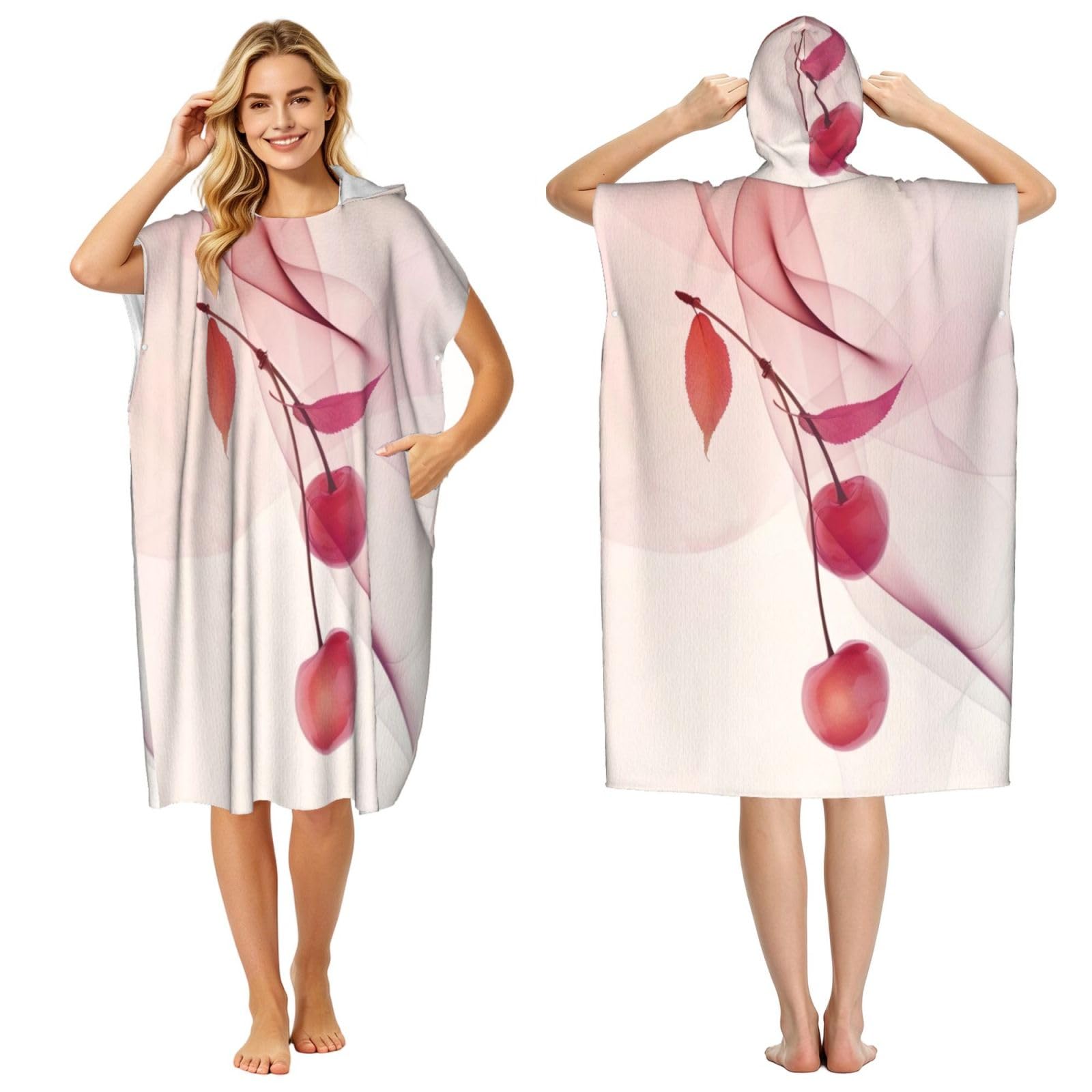 DTHKJNLSF Cherry Adult Hooded Beach Poncho Towel